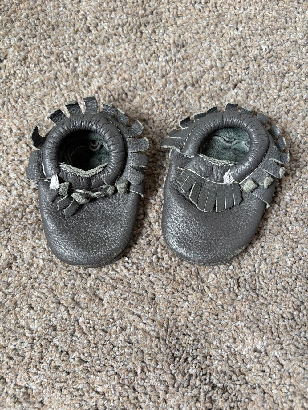 Freshly Picked Gray Leather Baby Moccasins Sz 1